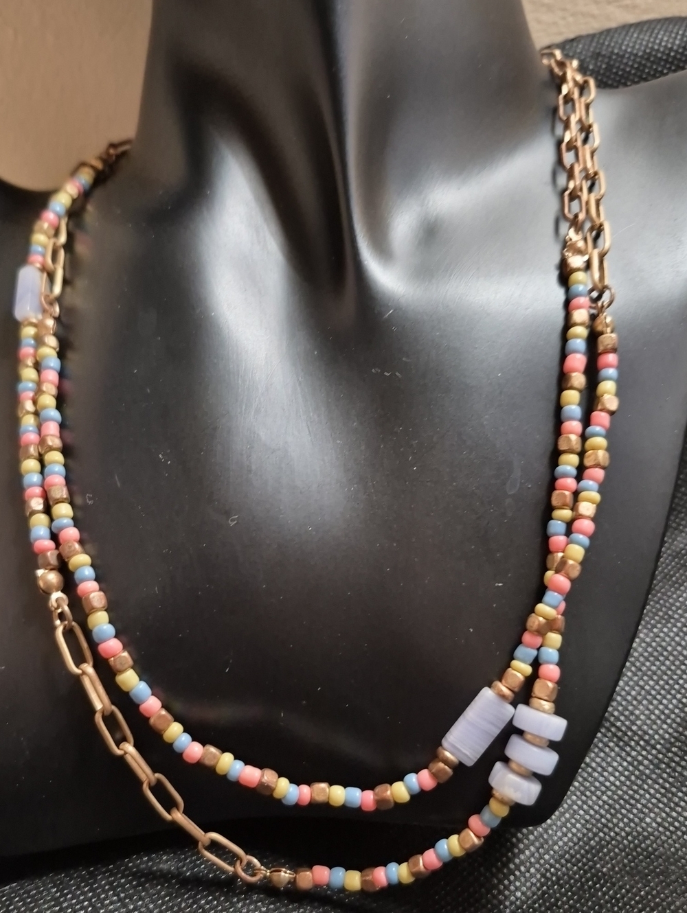 Adornia Multi chain beaded gold link necklace